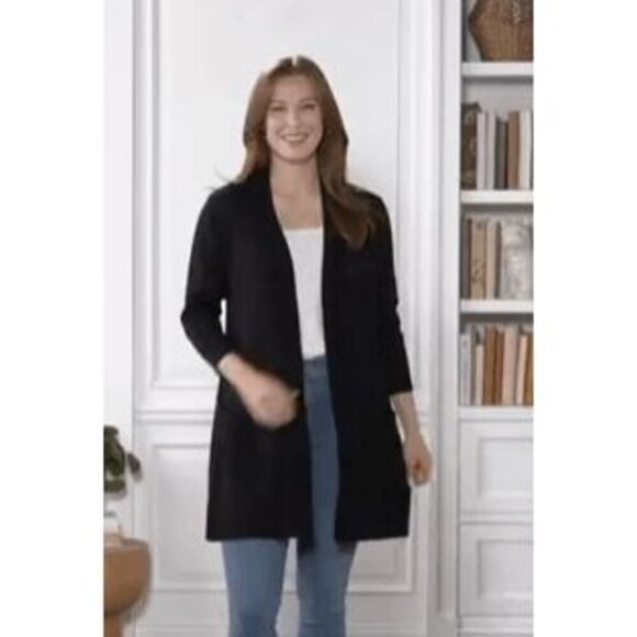 Isaac Mizrahi Live Womens Plus 4X Open Front Cardigan Navy Blue Pockets NWT - Picture 1 of 3